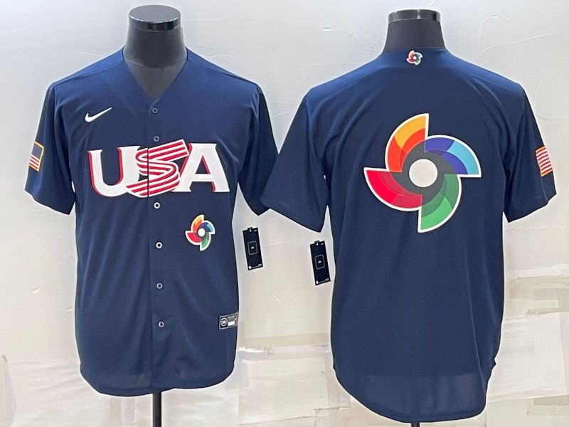 Men 2023 World Cub USA Blank Blue Nike MLB Jersey5->more jerseys->MLB Jersey